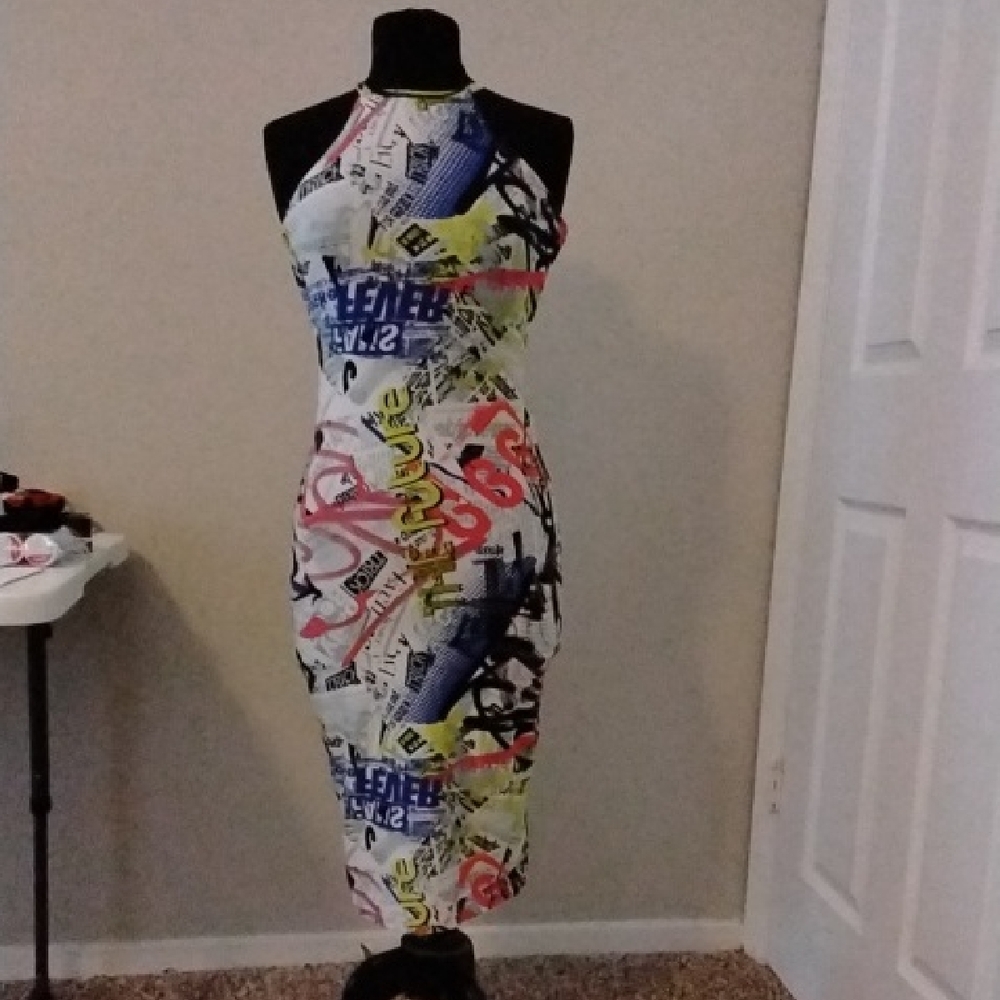 Multicolor Graphic Print Halter Dress